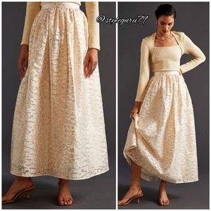 Anthropologie Cream Brocade Midi Skirt